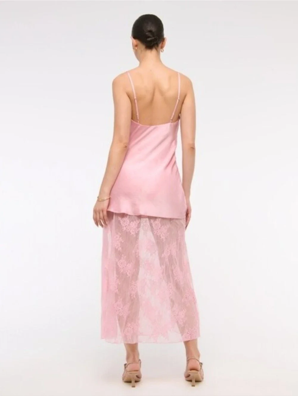 Abercrombie & Fitch Pink Cowl Neck Satin Strappy Lace Mini Maxi Dress Size XS